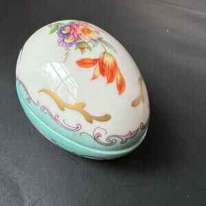 Vintage Lusterware Porcelain Dresser Box Easter Egg Trinket Dish Italy